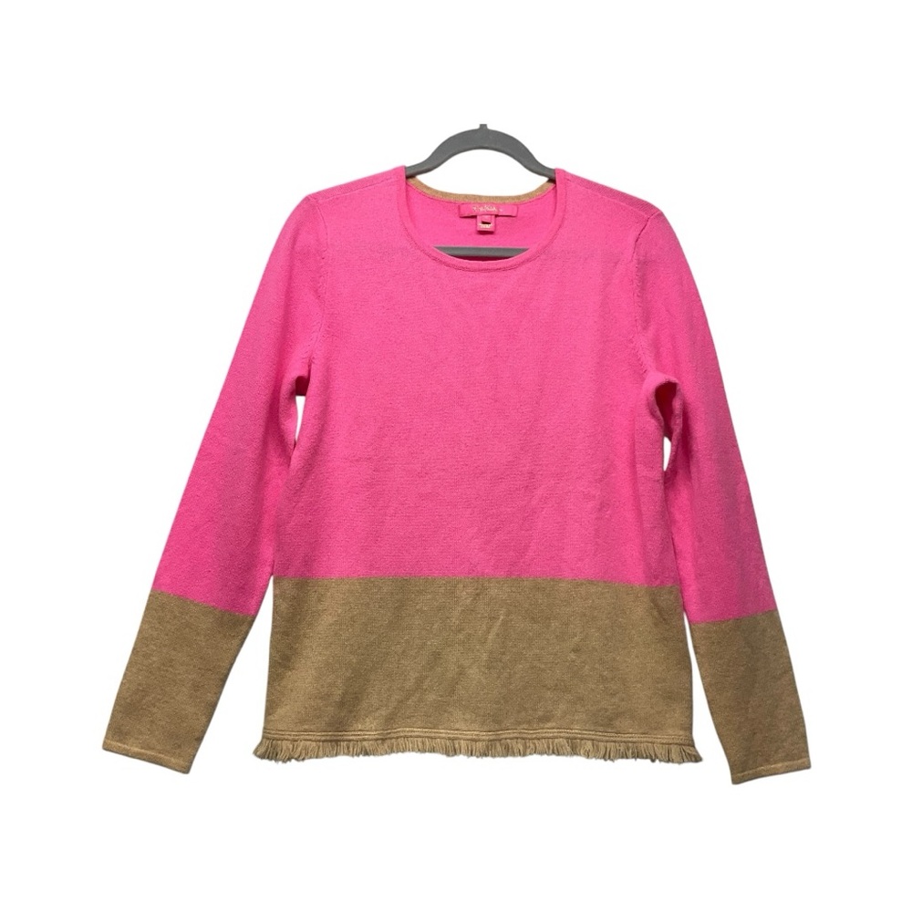 Lilly Pulitzer Small Colorblock Cashmere Sweater Fringe Hem. Classy Cozy Luxury